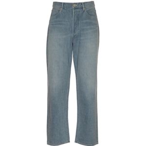Auralee, Jeans, Heren, Blauw, XL, Denim, Faded Light Denim Wide Pants