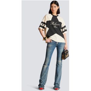 Balmain, Tops, Dames, Beige, S, Katoen, Handtekening Sterren T-shirt