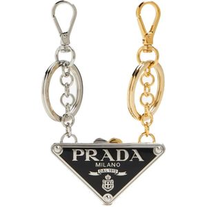 Prada, Zilveren Sleutelhouders met Emaille Logo Grijs, Dames, Maat:ONE Size