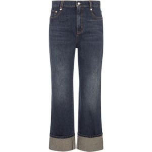 Alexander McQueen, Jeans, Dames, Blauw, W27, Denim, Blauwe Cropped Boyfriend Jeans Indigo Denim