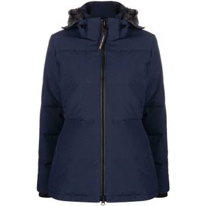 Canada Goose, Jassen, Dames, Blauw, M, Blauwe Gewatteerde Jas met Capuchon