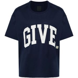 Givenchy, Tops, Heren, Blauw, XS, Logo T-shirt voor mannen