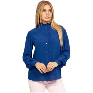 Silvian Heach, Blouses & Shirts, Dames, Blauw, S, Polyester, Blauwe Gerimpelde Mandarin Kraag Shirt