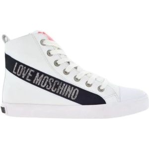 Love Moschino, Hoge Top Leren Sneakers Zwarte Streep Wit, Dames, Maat:36 EU