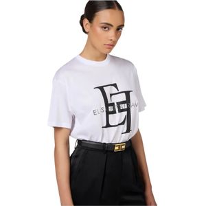 Elisabetta Franchi, Tops, Dames, Wit, M, Katoen, Logo T-Shirt - Casual Stijl