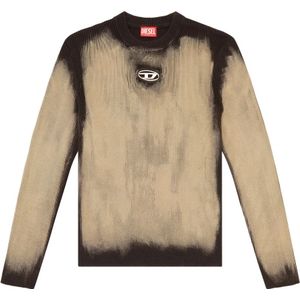 Diesel, Treated jumper with metal logo insert Beige, Heren, Maat:L