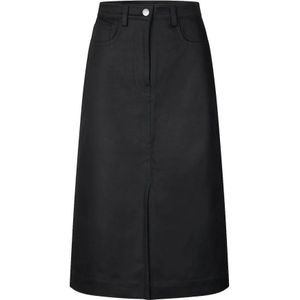 Samsøe Samsøe, Rokken, Dames, Zwart, S, Denim, Midi Denim Rok met Centrale Opening