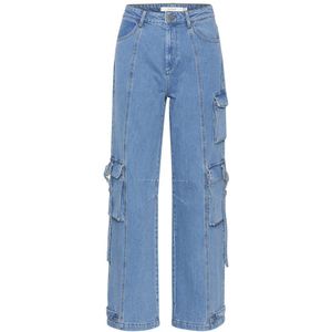 Gestuz, Jeans, Dames, Blauw, W28, Katoen, Mid Blue Washed Cargo Broek