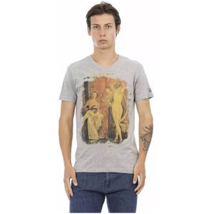 Trussardi, Grijze V-Hals Katoenen T-Shirt Mannen Grijs, Heren, Maat:XL
