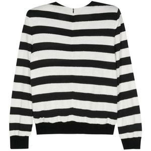 Balmain, Truien, Dames, Zwart, L, Katoen, Gestreept Jersey Zwart/Wit