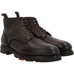 Santoni, Schoenen, Heren, Bruin, 40 EU, Leer, Bruine leren veterschoenen