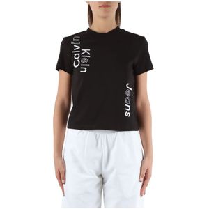 Calvin Klein Jeans, Tops, Dames, Zwart, S, Katoen, Katoen Logo Geborduurd T-shirt