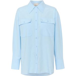 My Essential Wardrobe, Blouses & Shirts, Dames, Blauw, M, Katoen, Boxy Shirt Bluser Clear Sky Melange