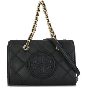 Tory Burch, Tassen, Dames, Zwart, ONE Size, Quilted leren handtas met kettinghengsels