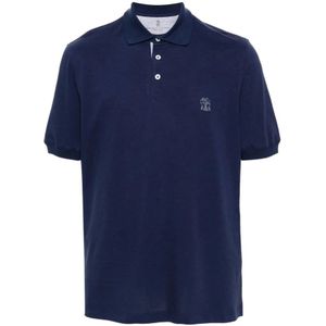 Brunello Cucinelli, Cyz 74 BLU Polo Shirt Blauw, Heren, Maat:XL