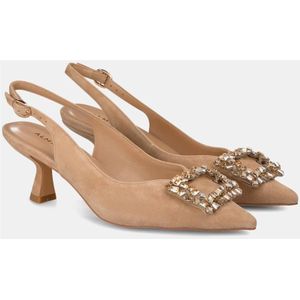 Alma EN Pena, Schoenen, Dames, Beige, 39 EU, Leer, Vierkante Broche Hak Schoen