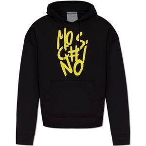 Moschino, Sweatshirts & Hoodies, Heren, Zwart, 2Xl, Katoen, Hoodie met logo-print