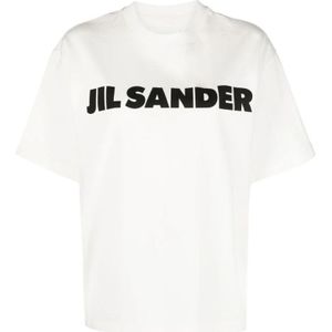 Jil Sander, Logo Print Katoenen T-shirt Wit, Dames, Maat:M