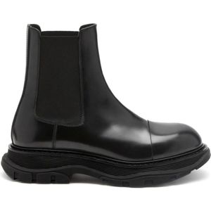 Alexander McQueen, Schoenen, Heren, Zwart, 43 EU, Leer, Zwarte Slip-On Laarzen met Elastische Zijkanten