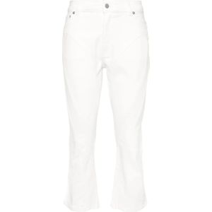 Mugler, Broeken, Dames, Wit, S, Denim, Witte Denim Jeans met Contraststiksels