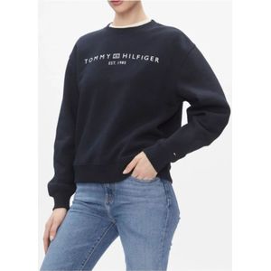 Tommy Hilfiger, Sweatshirts & Hoodies, Dames, Blauw, L, Katoen, Dames Logo Sweater