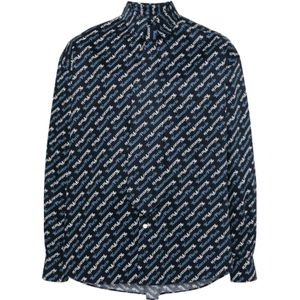 Kenzo, Katoenen Overhemd met Logo Print Blauw, Heren, Maat:M