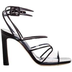 Sergio Rossi, Schoenen, Dames, Zwart, 36 1/2 EU, Leer, Zwarte PVC-sandalen met leren details