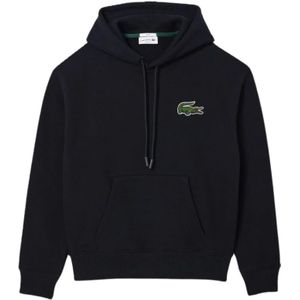 Lacoste, Unisex Jogger Loose Fit Hoodie - Zwart Zwart, Dames, Maat:S