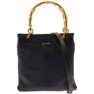 Jil Sander, Zwarte Tote Tas met Bamboe Handvatten Zwart, Dames, Maat:ONE Size