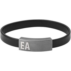 Emporio Armani, Essential Zwart Leren Armband Zwart, Heren, Maat:ONE Size