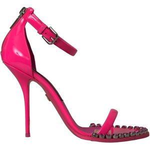 Dolce & Gabbana, Schoenen, Dames, Roze, 39 EU, Leer, Kristalversierde Roze Leren Hakken