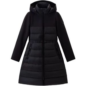 Woolrich, Moderne Hybride Gewatteerde Parka Zwart, Dames, Maat:S