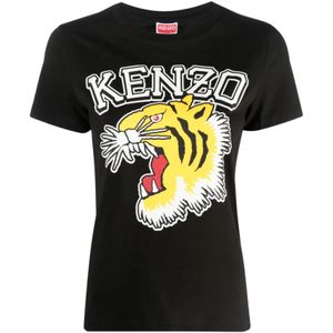 Kenzo, Tiger Varsity T-shirt Zwart Multicolor Zwart, Dames, Maat:S