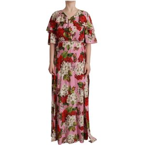 Dolce & Gabbana, Kleedjes, Dames, Roze, L, Maxi Jurk met Multicolor Bloemenprint