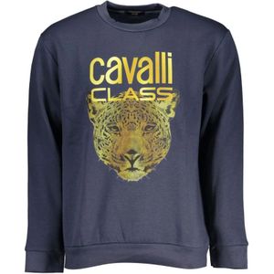 Cavalli Class, Sweatshirts & Hoodies, Heren, Blauw, S, Katoen, Elegant Blauw Fleece Sweatshirt