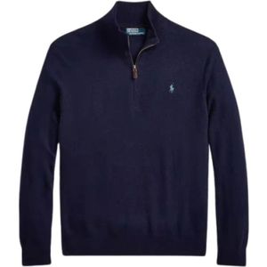 Polo Ralph Lauren, Sweatshirts & Hoodies, Heren, Blauw, L, Wol, Merinowollen Half-Zip Trui