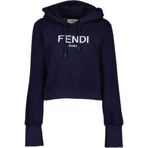 Fendi, Sweatshirts & Hoodies, Dames, Blauw, L, Katoen, Hoodie met geborduurd logo
