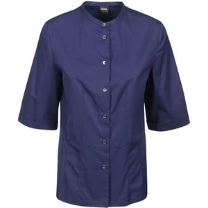 Aspesi, Blouses & Shirts, Dames, Blauw, 2Xs, Katoen, Katoenen Poplin Mandarin Kraag Shirt