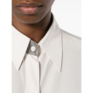 Brunello Cucinelli, Blouses & Shirts, Dames, Wit, M, Ivoor Crepe de Chine Shirt met Monile Detail