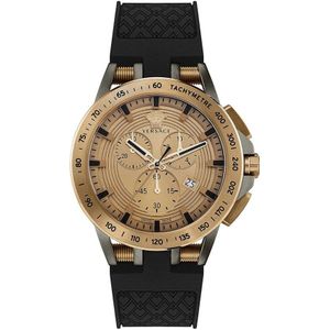 Versace, Bronzen Siliconen Band Quartz Horloge Geel, Heren, Maat:ONE Size