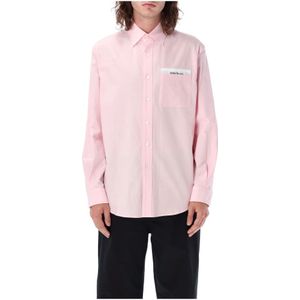Palm Angels, Overhemden, Heren, Roze, M, Katoen, Sartorial Tape Pocket Overhemd - Roze/Zwart Aw 23