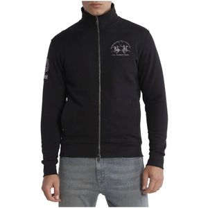 La Martina, Sweatshirts & Hoodies, Heren, Zwart, L, Katoen, Geborduurd Logo Zip Sweatshirt