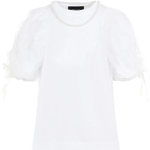 Simone Rocha, Blouses & Shirts, Dames, Wit, S, Tule, Kralen Tule Overlay T-Shirt in Wit/Parel