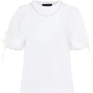 Simone Rocha, Kralen Tule Overlay T-Shirt in Wit/Parel Wit, Dames, Maat:XS