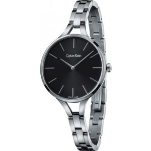 Calvin Klein, Moderne quartz horloge met zwarte wijzerplaat en zilveren stalen band Grijs, Dames, Maat:ONE Size