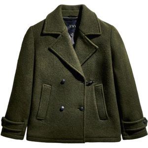 Fay, Vintage Wollen Peacoat met Iconische Metalen Haak Groen, Dames, Maat:M