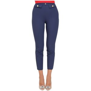 Elisabetta Franchi, Broeken, Dames, Blauw, L, Blauwe Elegante Broek Slim Fit