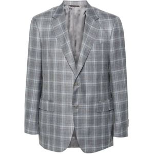 Canali, Geruite Wollen Blazer Reverskraag Grijs, Heren, Maat:L