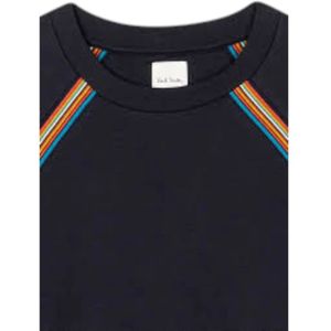 Paul Smith, Sweatshirts & Hoodies, Heren, Blauw, L, Katoen, Gestreepte Raglan Sweatshirt in Marineblauw Katoenmix