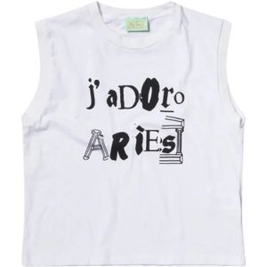 Aries, Tops, Dames, Wit, S, Katoen, Grafische Print Mouwloos Katoenen T-shirt